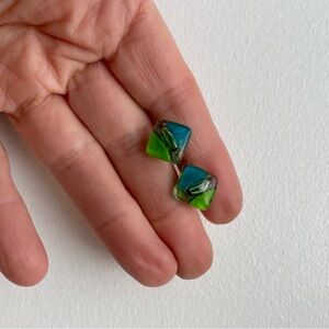 Blue and Green Glass Stud Earrings